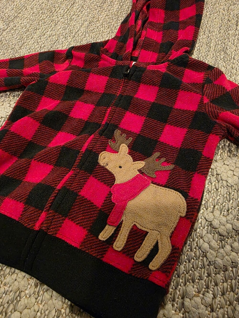 Carter's Red Black Moose Fleece Jacket Baby Coat 12 Months Zip-up Hoodie